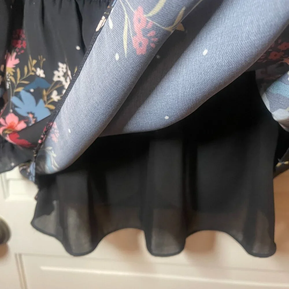 Parker Black Floral Chiffon Mini Dress XS NWOT - Picture 4 of 11